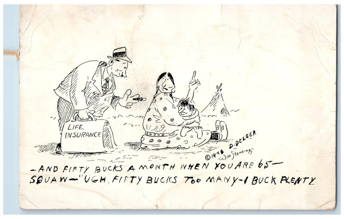 1949 Indian Life Insurance Salesman Comic Humor Garrison Minnesota MN Postcard