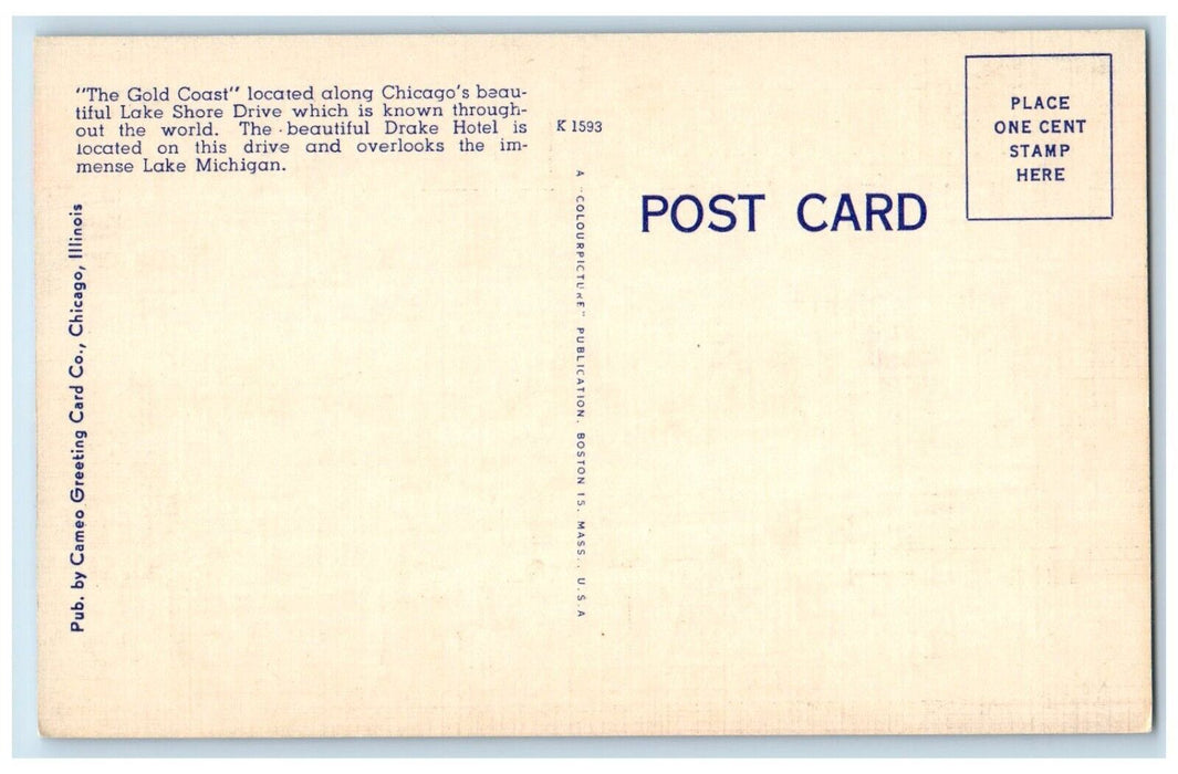 c1940 Howdy Chicago Illinois Gold Coast Lake Shore Drive Drake Hotel IL Postcard