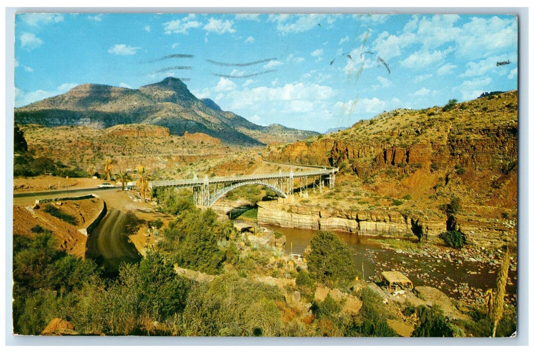 1958 Highway Bridge Globe Show Low Salt River Canyon Arizona AZ Petley Postcard