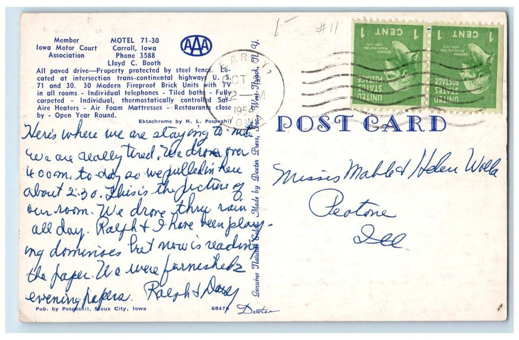 1954 Iowa Motor Court Association Motel Multiview Exterior Carroll Iowa Postcard