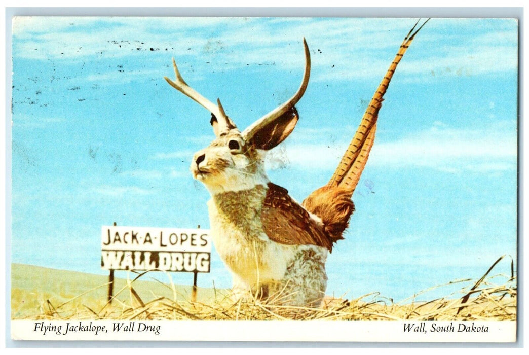 1983 Flying Jackalope Wall Drug Endangered Species Wall South Dakota SD Postcard