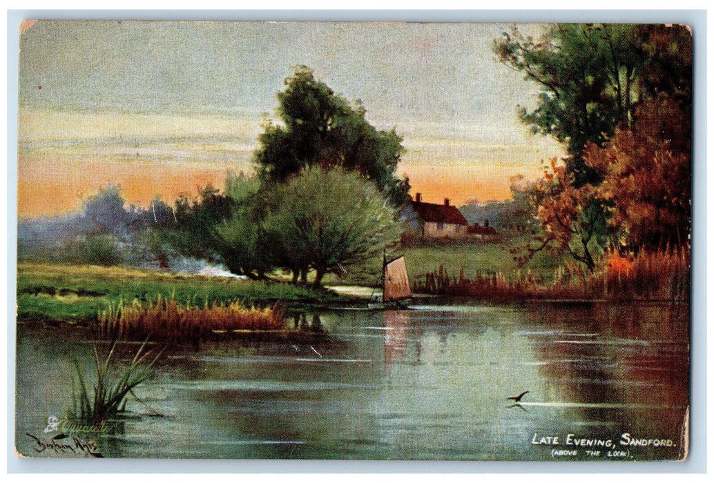 1906 Late Evening Sandford Above The Lock England Aquarette Tuck Art Postcard