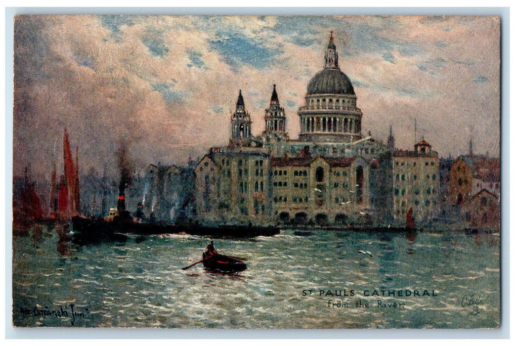 c1910 St Pauls Cathedral From The River London England Oilette Tuck Art Postcard