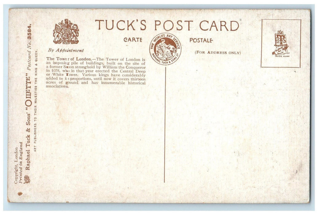 c1910 Tower of London England Boating Antique Oilette Tuck Art Postcard