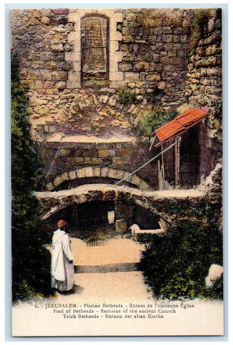 c1910's Pool Of Bethesda Remains Of The Ancient Jerusalem Israel Posted Postcard