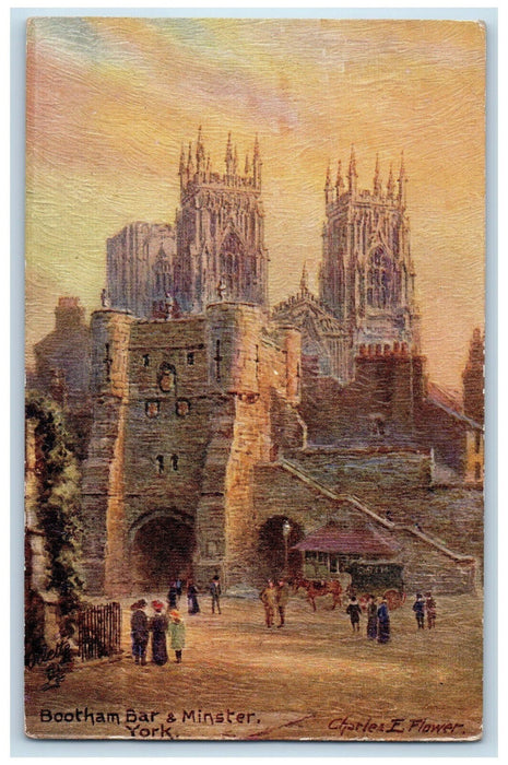 c1910 Bootham Bar & Minster York England Oilfacsim Tuck Art Postcard