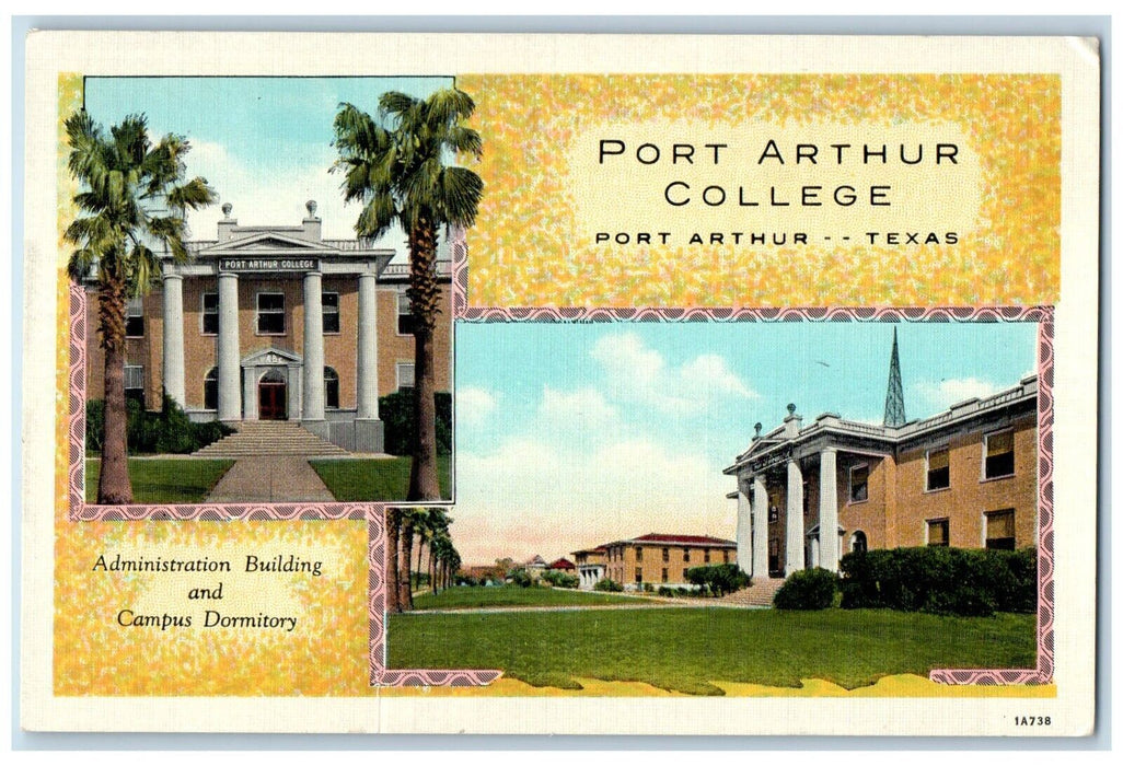 1940 Port Arthur College Administration Building Campus Dormitory Texas Postcard