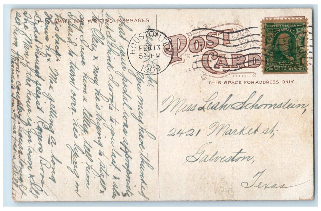 1909 Fannin Street Looking South Preston Avenue Exterior Houston Texas Postcard