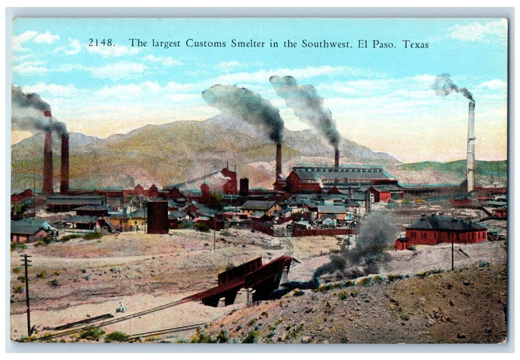 c1920 Largest Customs Smelter Southwest Factory Exterior El Paso Texas Postcard