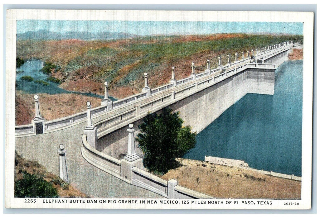 c1940 Elephant Butte Dam Rio Grande New Mexico River Lake El Paso Texas Postcard