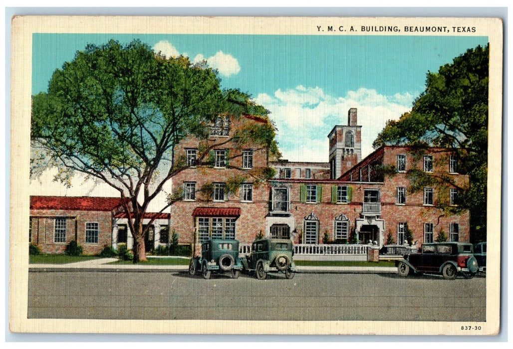 c1940 YMCA Building Classic Cars Exterior Building Road Beaumont Texas Postcard