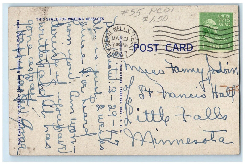 1947 Inspiration Point Rock Cliff River Lake Trees Mineral Wells Texas Postcard