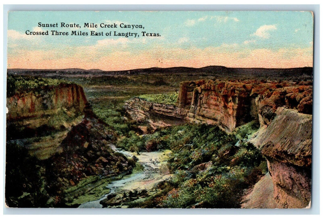 c1910 Sunset Route Mile Creek Canyon Crossed Three Miles Langtry Texas Postcard