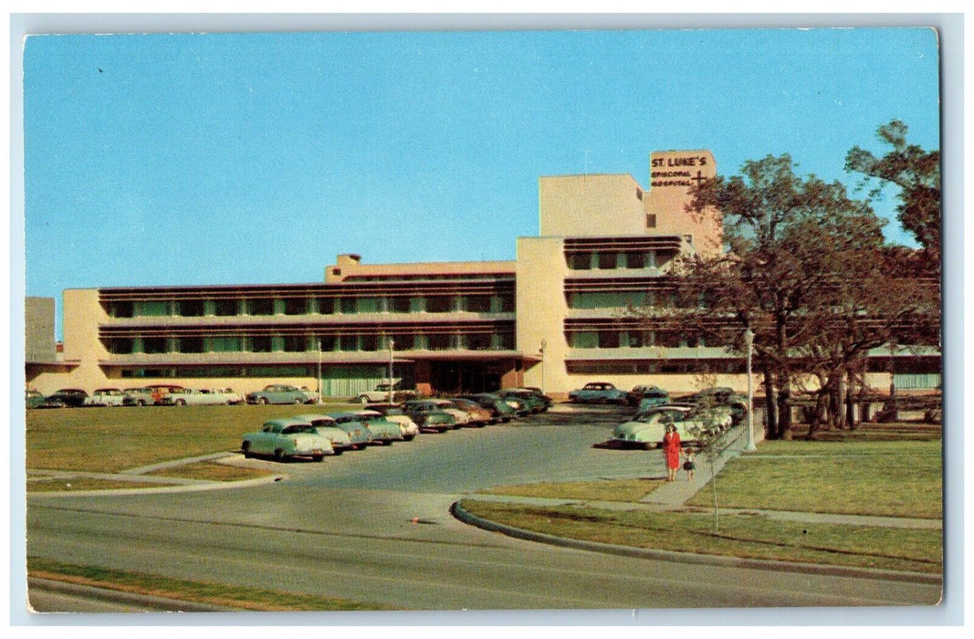 1960 Texas Children Hospital St. Lukes Parking Background Houston Texas Postcard