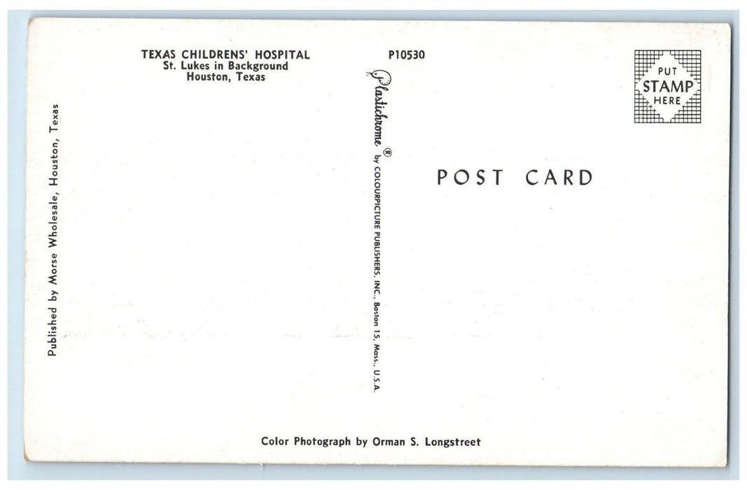 1960 Texas Children Hospital St. Lukes Parking Background Houston Texas Postcard