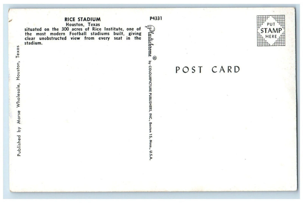 c1960 Rice Stadium Institute Football Stadiums Exterior Houston Texas Postcard