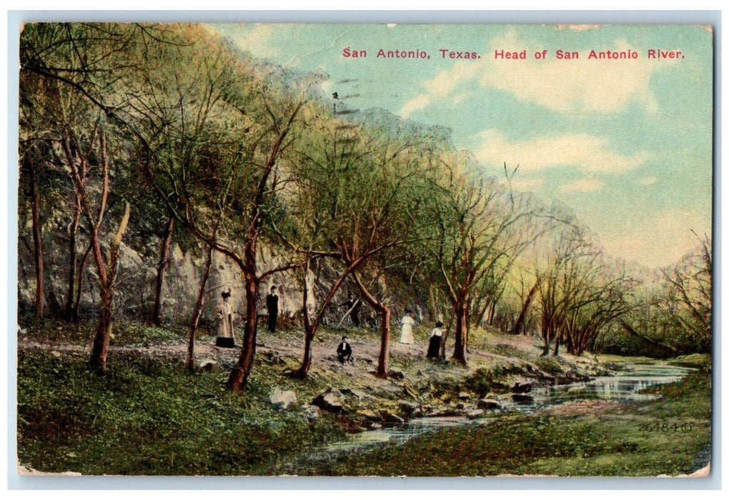 1912 Head San Antonio River Lake Trees Cliff Rocks San Antonio Texas Postcard