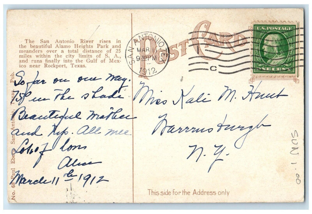 1912 Head San Antonio River Lake Trees Cliff Rocks San Antonio Texas Postcard