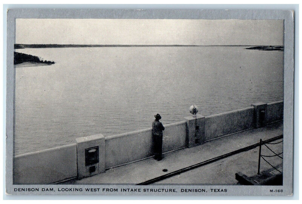 c1940 Denison Dam Looking West Intake Structure Denison Texas Vintage Postcard