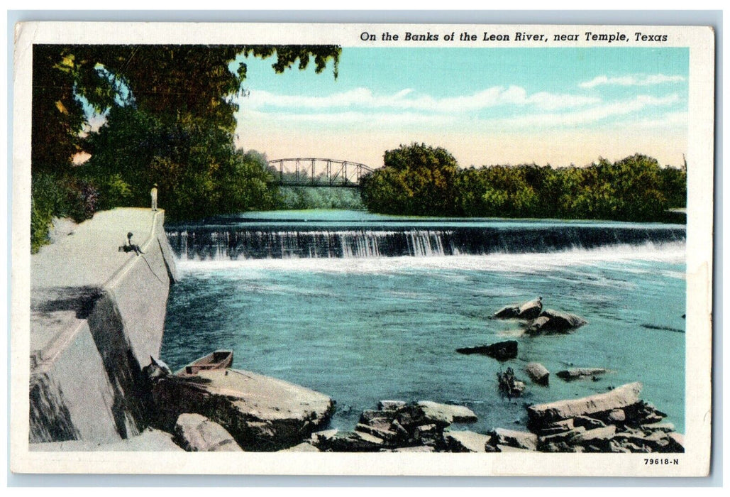 c1940 Banks Leon River Dam Rocks Bridge Trees Temple Texas TX Vintage Postcard