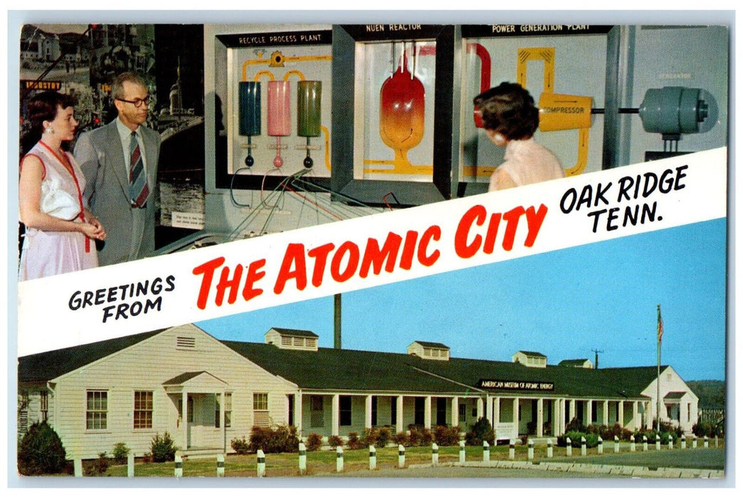 c1960 Greetings From Atomic City Museum Oak Ridge Tennessee TN Banner Postcard