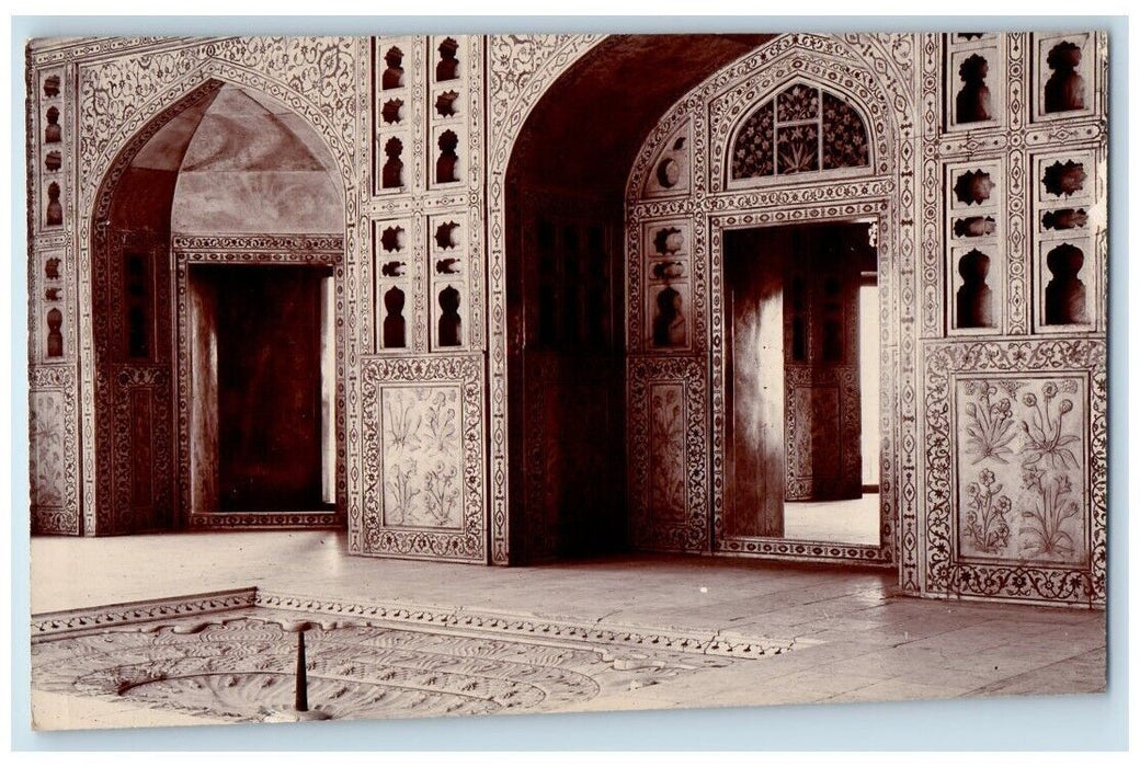 c1910's Lady Of The Taj Apartment Fountain View Agra India RPPC Postcard