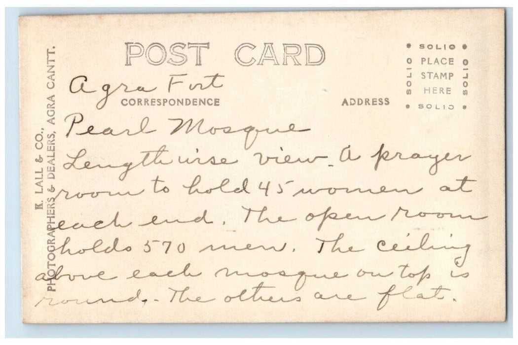 c1910's Agra Fort Pearl Mosque Interior View Agra India RPPC Unposted Postcard