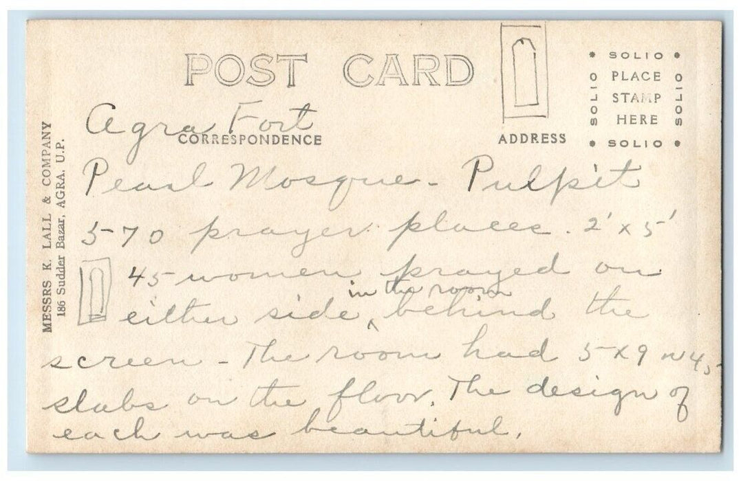 c1910's Agra Fort Pearl Mosque Pulpit Door View Agra India RPPC Postcard