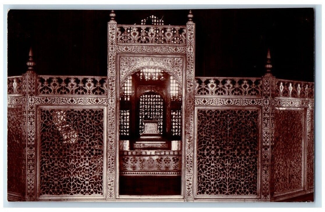 c1910's Agra Fort Pearl Mosque Marble Screen View Agra India RPPC Postcard