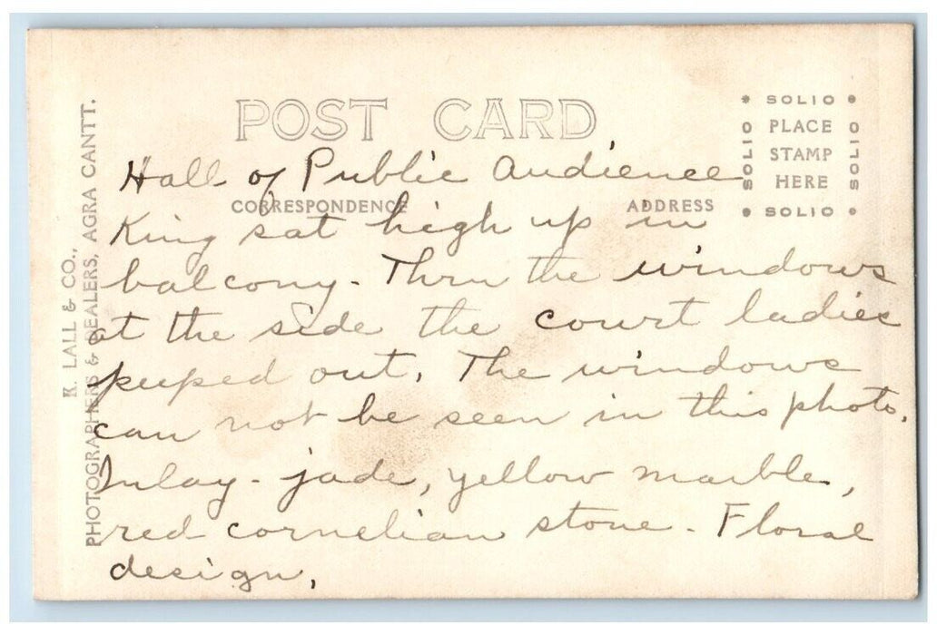 c1910's Agra Fort Pearl Mosque Hall Of Public Audience Agra India RPPC Postcard