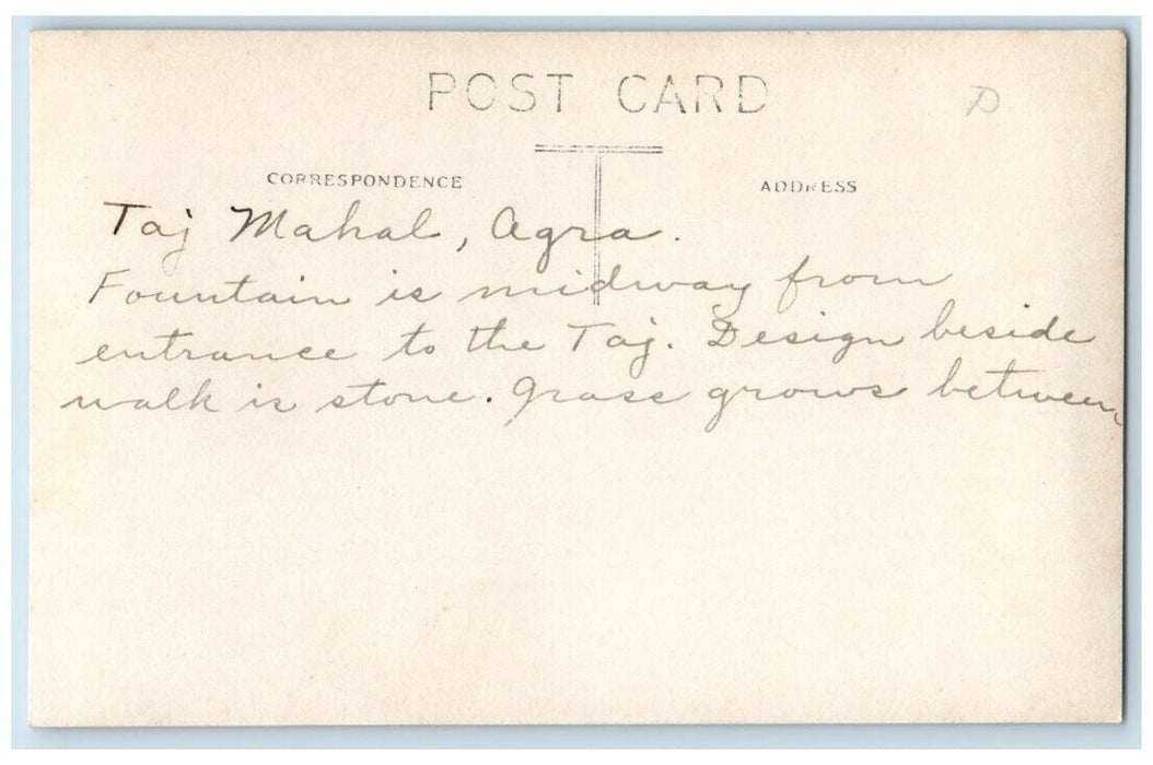 c1910's Beautiful Architecture Taj Mahal View Agra India RPPC Unposted Postcard