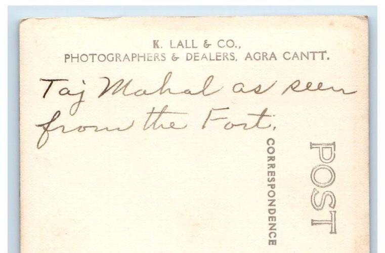 c1910's View Of The Taj Mahal From Fort Agra India RPPC Unposted Postcard