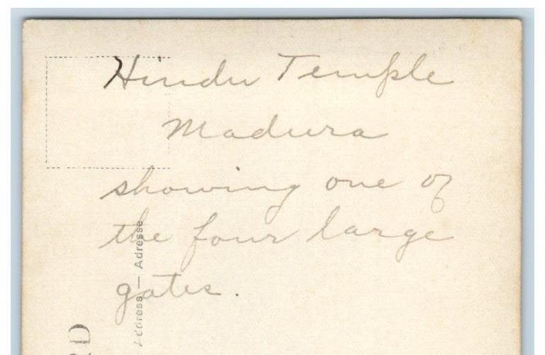 c1920's West Tower Temple View Madurai India RPPC Unposted Postcard