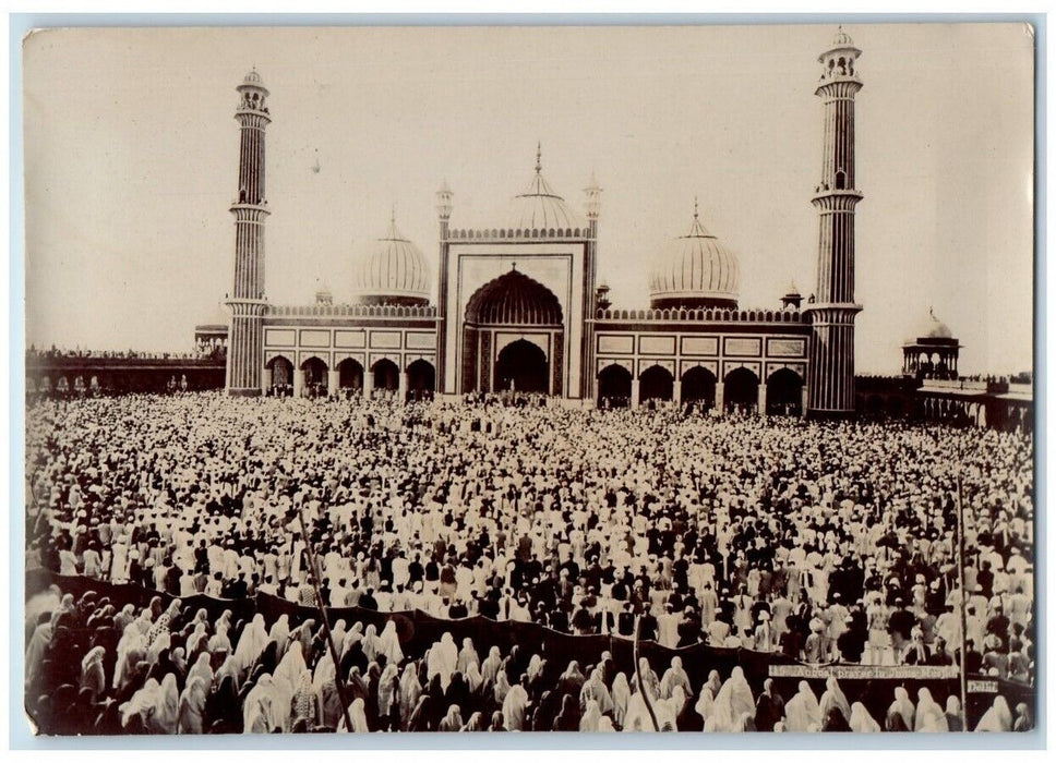 c1920's Jama Masjid Mosque Crowd View Delhi India RPPC Unposted Postcard