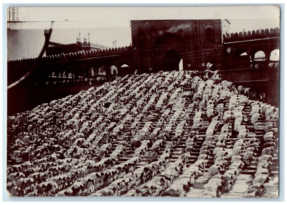1930 Jama Masjid Mosque Crowd Praying Islam Delhi India RPPC Unposted Postcard