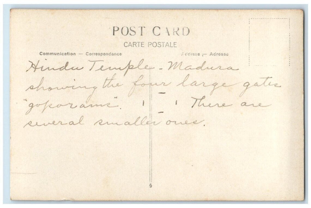 c1930 Old Temple Madurai Towers View Madurai India RPPC Unposted Postcard