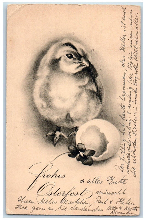 c1910's Easter Chick Hatched Egg Flower Germany Posted Antique Postcard