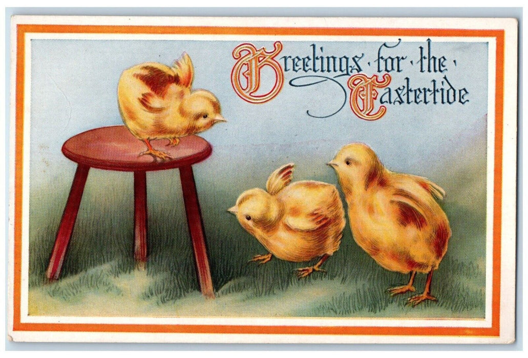 1914 Greetings For The Easter Chicks Round Chair Posted Antique Postcard