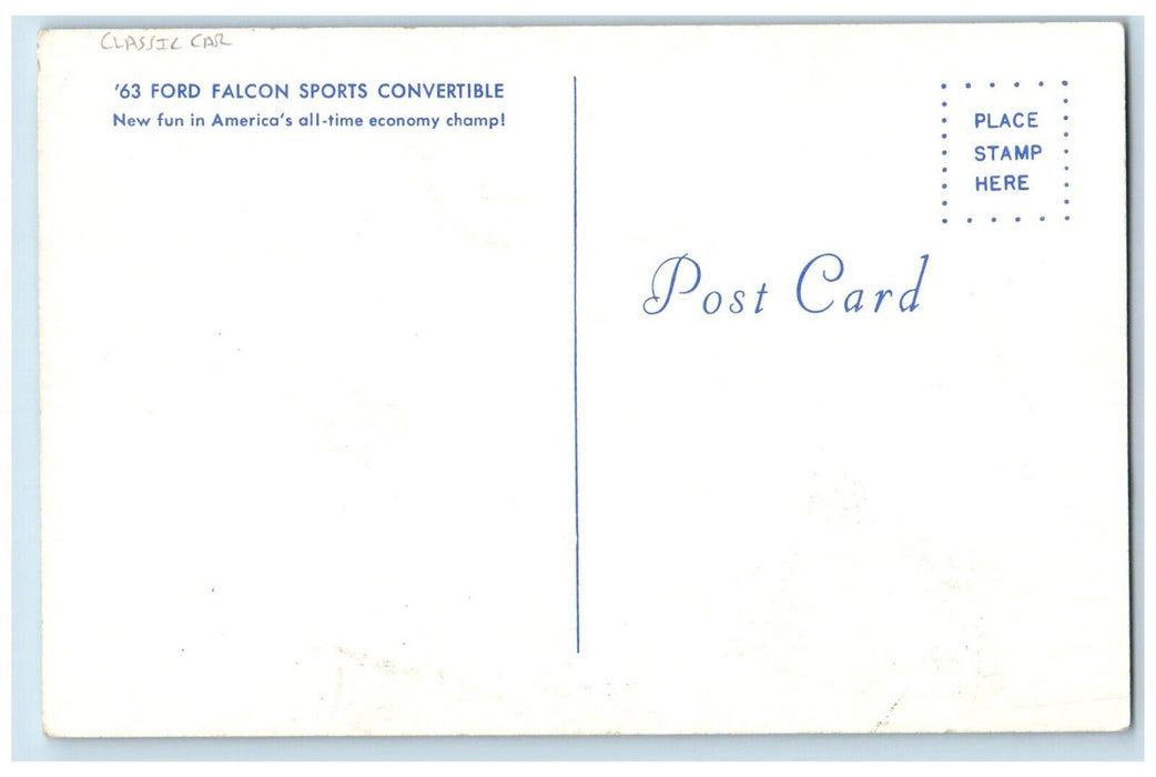 c1910's 63 Ford Falcon Sports Convertible Classic Car Unposted Antique Postcard