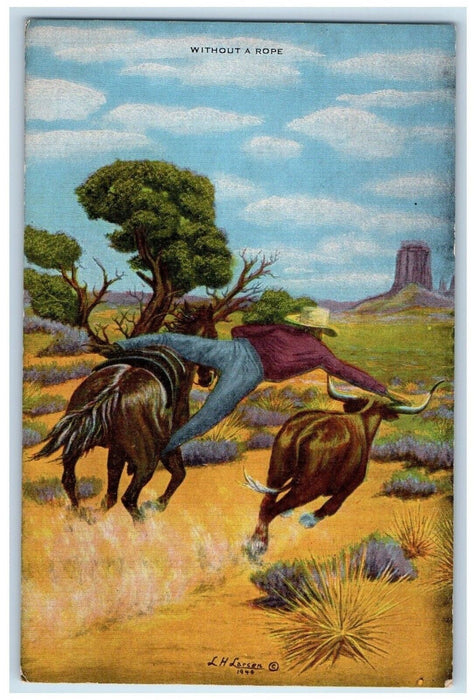 1948 Larsen Art Cowboy Fell Without A Rope Posted Vintage Postcard