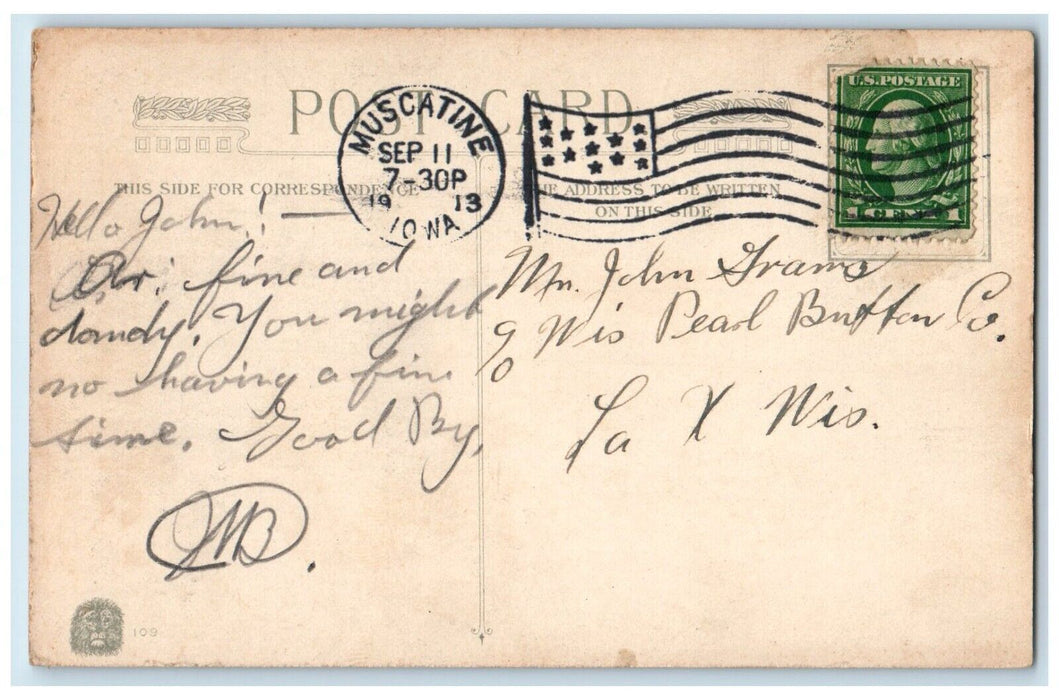 1913 Man Riding Car Just Missed Him Dammit Muscatine Iowa IA Antique Postcard