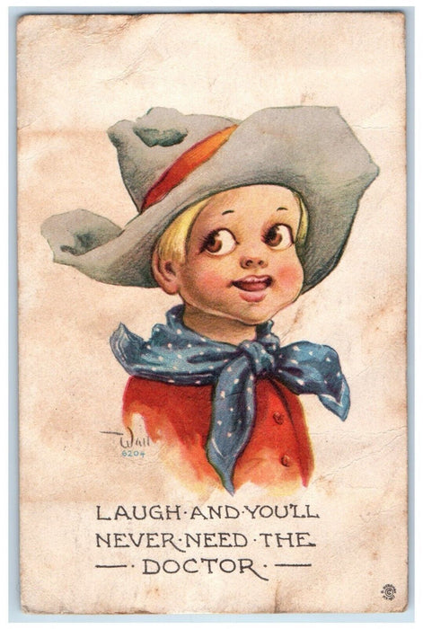 1913 Little Boy Big Hat Scarf Wall Hopkinsville Kentucky KY Antique Postcard