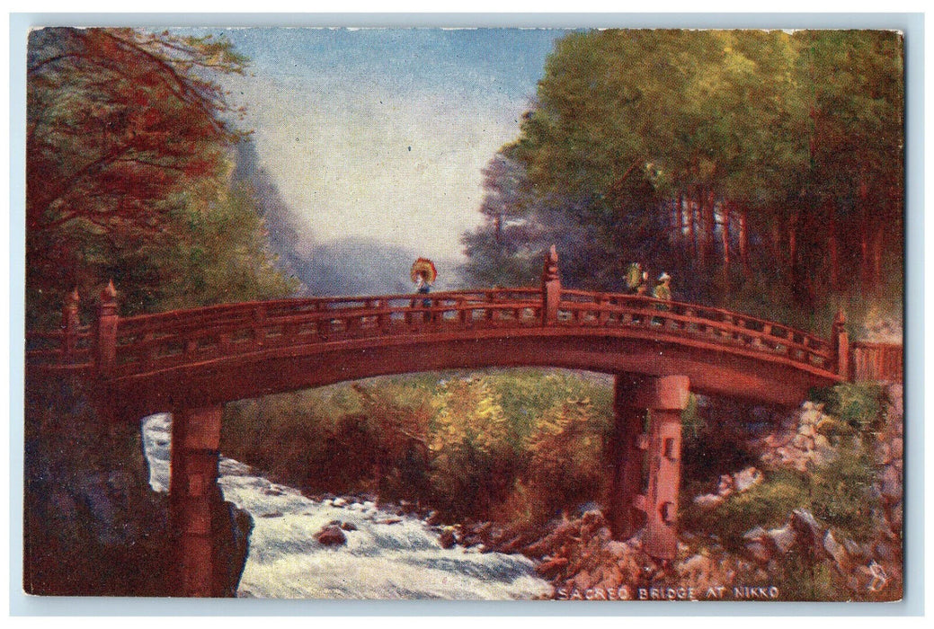 c1910 Japanese at Home Sacred Bridge at Nikko Oilette Tuck Art Postcard