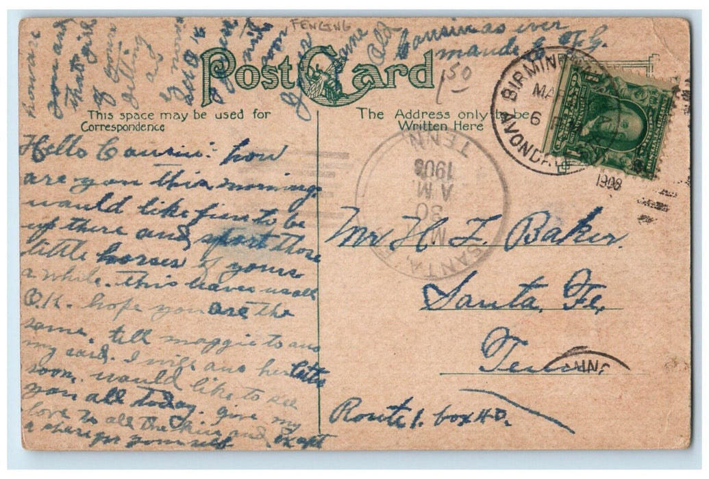 1908 Woman Fencing Man Released Money Santa Fe Texas TX Antique Postcard
