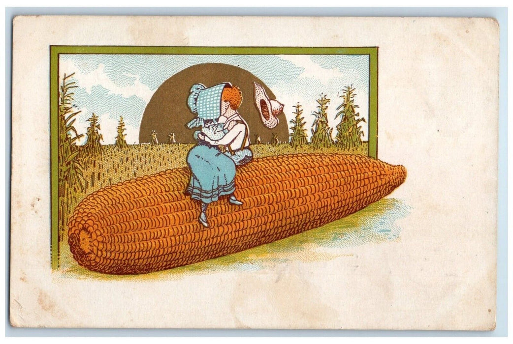 1909 Exaggerated Corn Sweet Couple Kissing Romance Trenton KY Antique Postcard
