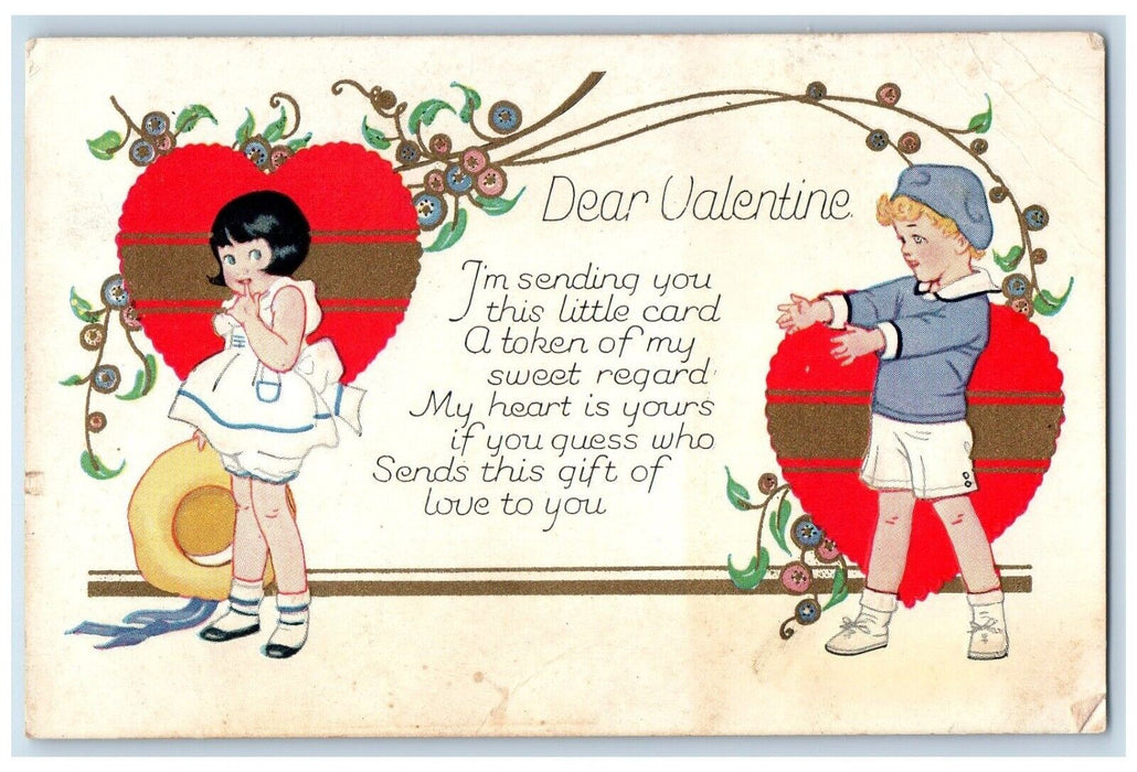 c1910's Valentine Children Sweetheart Big Hearts Neptune Tennessee TN Postcard