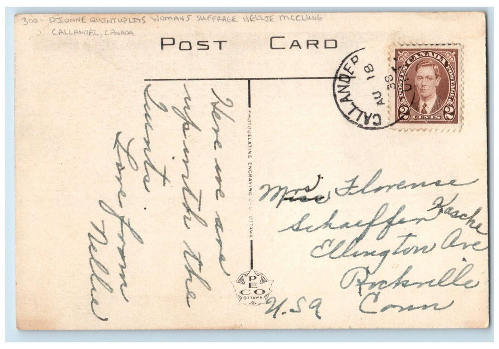 Dionne Quintuplits Womans Suffrage Nellie McClung Callander Canada Postcard