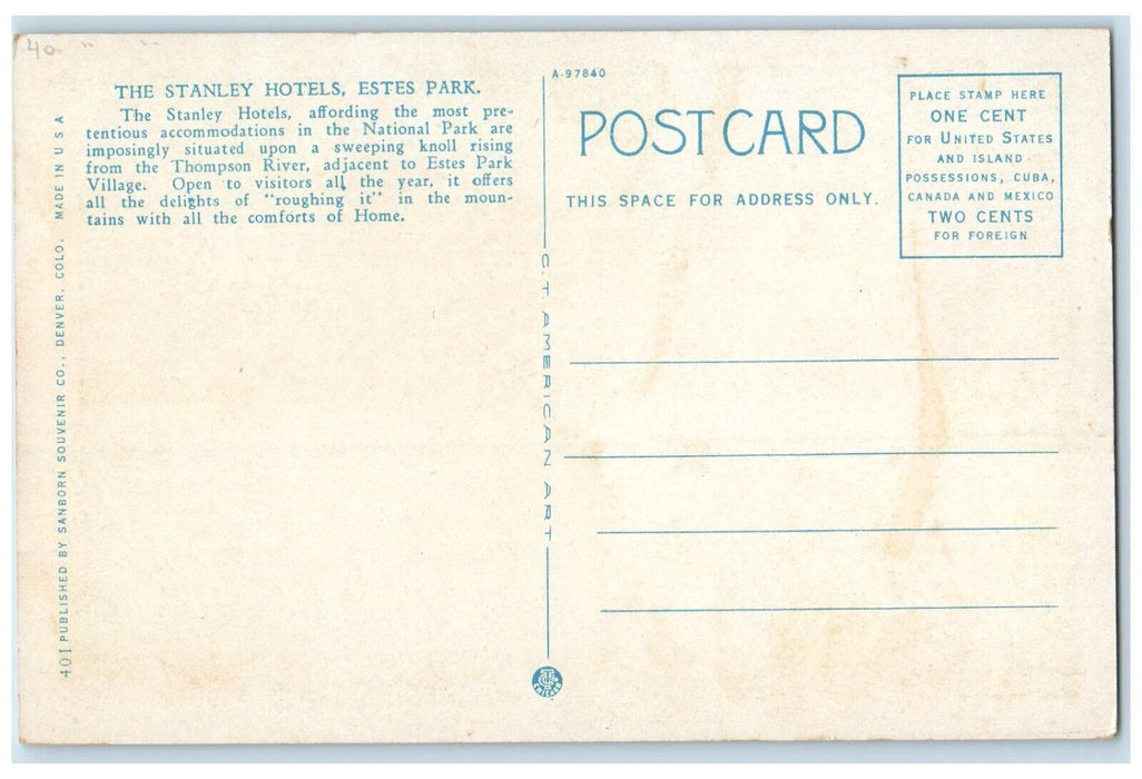 Rocky Mountain National Park CO, The Stanley Hotel Estes Park Shining Postcard