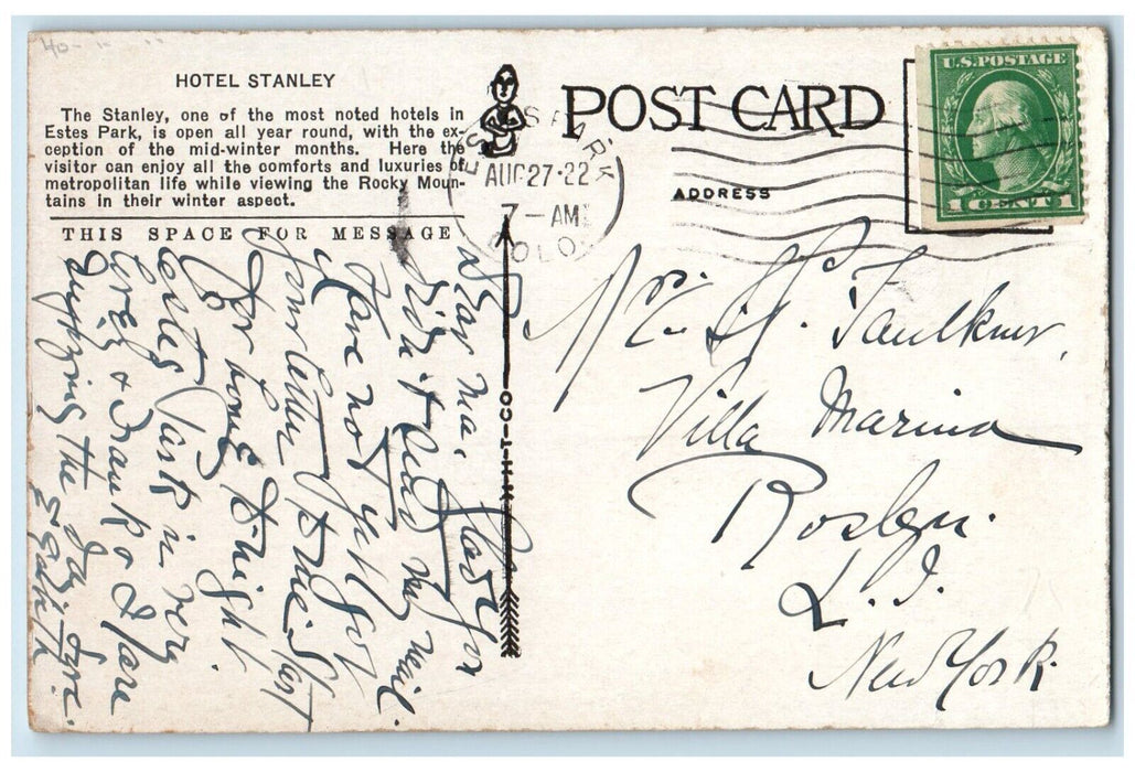 1922 Stanley Hotels Estes Park CO, Rocky Mountain National Park Shining Postcard
