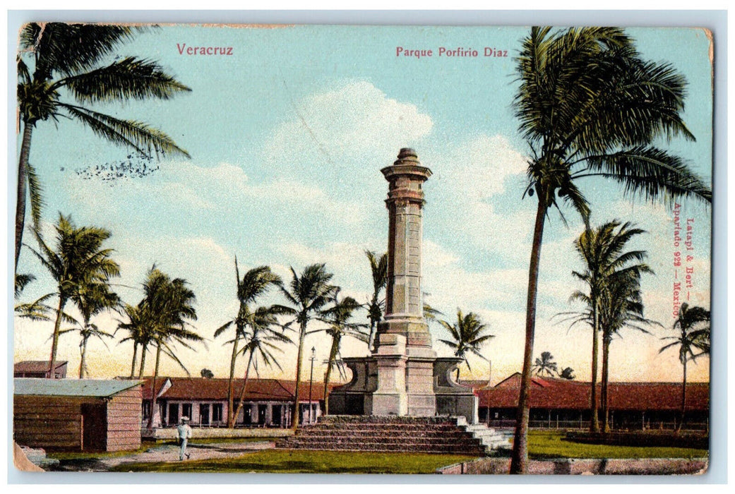 c1910 View of Monument Parque Porfirio Diaz Veracruz Mexico Posted Postcard